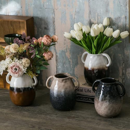 Tanvecle Blue Grad Ceramic Vase with Handles, 7" Modern Farmhouse Decor - color: Blue Grad