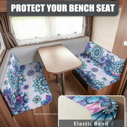 Boho Mandala Flower RV Dinette Cushion Covers Wear-Resistan Camper Seat Covers Dinette Booth Stretch RV Couch Cover Include 1 Backrest Covers and 1 Bench Covers - color: Boho Mandala Flower