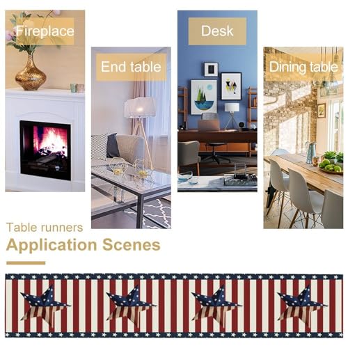 4th of July Table Runner, Patriotic Independence Day American Stars Stripes Flag Print Table Runner for Farmhouse Kitchen Dining Holiday Birthday Party, 13x36inch - color: 4th of July-4, size: W13"x L36"