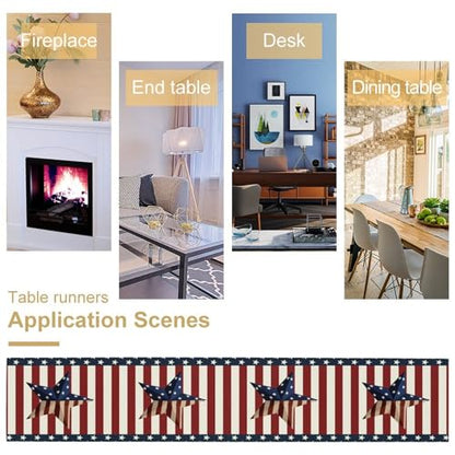 4th of July Table Runner, Patriotic Independence Day American Stars Stripes Flag Print Table Runner for Farmhouse Kitchen Dining Holiday Birthday Party, 13x36inch - color: 4th of July-4, size: W13"x L36"