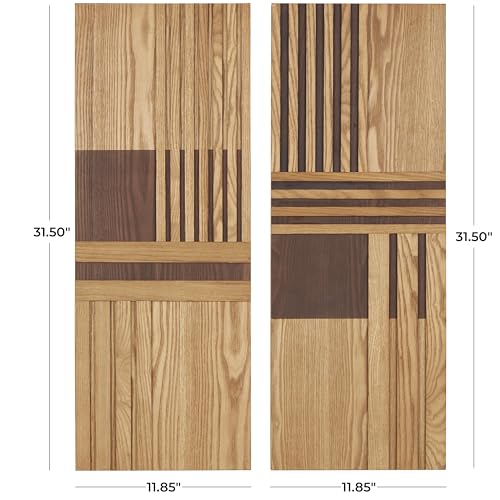 Deco 79 Wooden Geometric Handmade Carved Two-Toned Wall Decor, Set of 2 12" W, 32" H, Brown - size: 11.9"L x 1.8"W