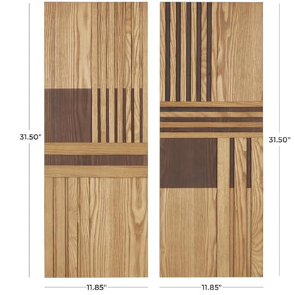 Deco 79 Wooden Geometric Handmade Carved Two-Toned Wall Decor, Set of 2 12" W, 32" H, Brown - size: 11.9"L x 1.8"W
