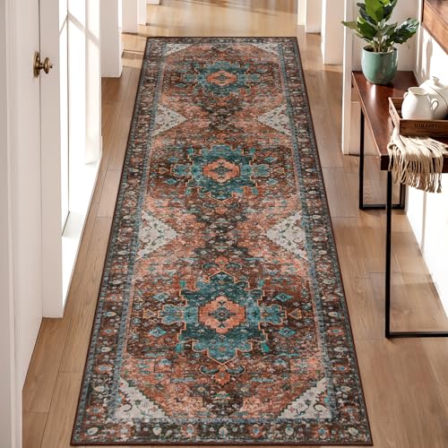 Ciicool Washable Runners for Hallways,2'6''x8' Long Kitchen Runner Rug - color: Brick Red/Dull Teal, size: 2'6" x 8' (Runner)