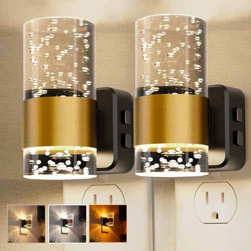 L LOHAS LED Night Lights Plug into Wall, Dusk-to-Dawn Sensor Night Light - color: Gold Ring-3CCT, size: 2 Pack