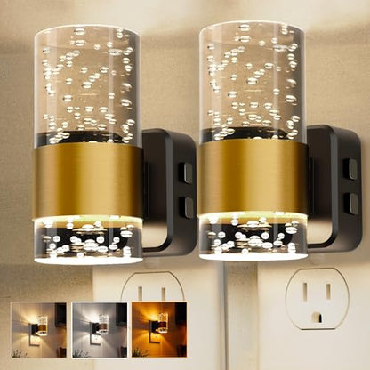 L LOHAS LED Night Lights Plug into Wall, Dusk-to-Dawn Sensor Night Light - color: Gold Ring-3CCT, size: 2 Pack