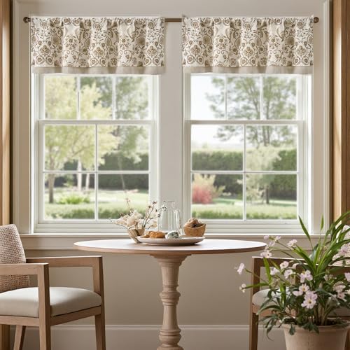 jinchan Linen Valance Kitchen Curtain 2 Panels 18 Inch Farmhouse Taupe - color: *Vintage Taupe, size: 50"W x 18"L (Pack of 2)