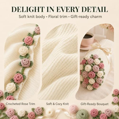 Rose Crochet Flower Bouquet Blanket, Handmade Knitted Throw Blanket - color: Tricolor Rose, size: Medium
