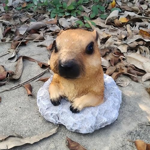 Garden Groundhog Statue, Tan Resin Wildlife Figurine, Rustic Outdoor Decoration, 5.2x5.2x5.2 Inches, Matte Finish - color: Groundhog