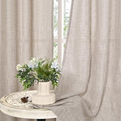 YoungsTex Curtains 84 Inch Length for Living Room, Beige Linen Drapes - color: Natural, size: 52"W x 84"L (Pack of 2)