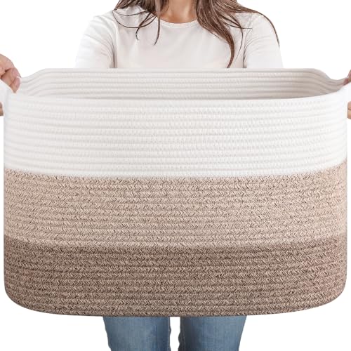 65L Large Woven Blanket Basket for Living Room, 19.7"x15.7"x11.8" | Nursery Laundry Hamper with Handle for Organizing Blankets, Pillows, Toy Storage With Handle, Large Baskets for Organizing - color: Gradient Yellow, size: 19.7"x15.7"x11.8"