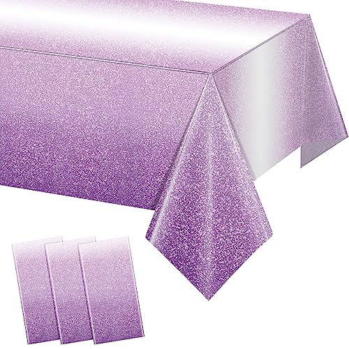 FunnyPars 3 Pack Ombre Purple Plastic Tablecloth for Parties, Gradient Pastel Disposable Rectangle Table Cover, Wedding Birthday Anniversary Decor, 54x108 Inch - color: Purple, size: 108" x 54" (3 Pack)