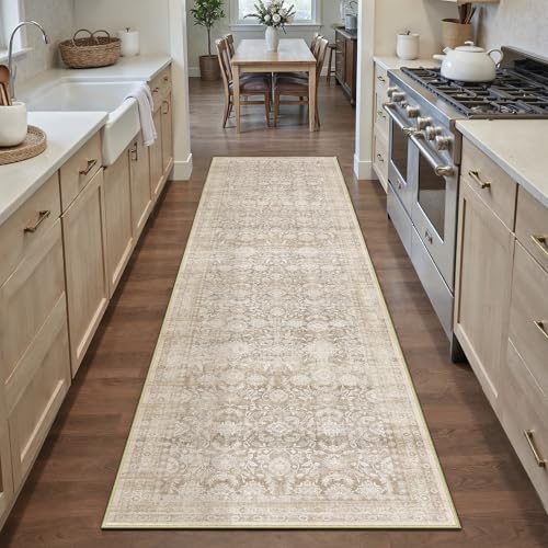 Beige 2x10 Runner Rug Neutral Distressed Carpet - color: Accent | Beige, size: 2' x 10' (Runner)