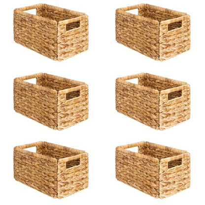 SpaceAid 6 Pack Wicker Basket, Storage Baskets for Organizing, Woven Rattan Basket with Handles for Shelves, Water Hyacinth Large Cube Organizer Storage Bin, 13x8.2x7 inch, Natural - size: 6-Pack, 13x8.2x7in