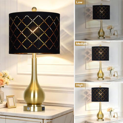 26" Gold Table Lamps Set of 2 for Bedroom Nightstand & Living Room - color: Black & Gold - 26"H