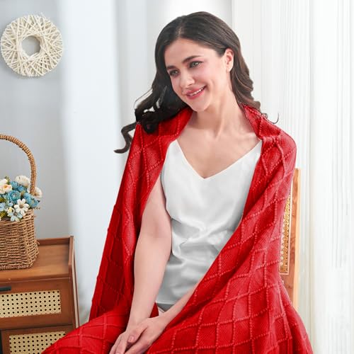 inhand Red Knitted Throw Blanket for Couch and Bed, 60"x80" - color: Red, size: 60"x80"