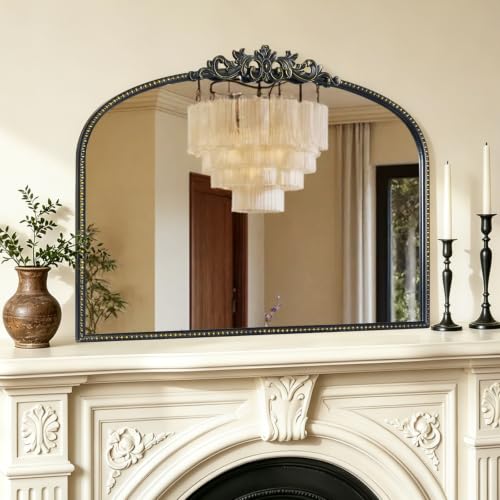 HOMECOOKIN Vintage Arched Black Mirror, Antique Baroque Mirror, 24"X32" Wall Mirror with Ornate Frame, Antique Brass Mirror for Bathroom Vanity, Living Room, Fireplace, Entryway, Hallway, Home Decor - color: Black, size: 24"L x 32"W