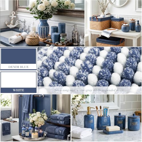 BSICPRO Bathroom Rugs Sets 2 Piece, Non Slip Striped Bath Mats, Denim Blue - color: Denim Blue, size: 20" x 32" Plus 16" x 24"