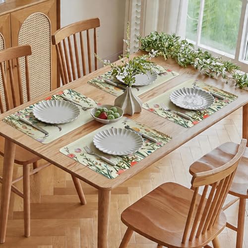 Vinyl Placemats Set of 6-12x17 Inch - Heat Resistant Washable Place Mats Waterproof Non-Slip Wipeable Table Mats for Dining Table Decor, Indoor/Outdoor Plastic Mat - color: Floral-3