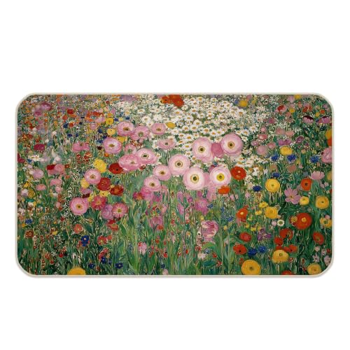 Gustav Klimt Style Wildflower Field Door Mat Entrance 17x30 Inch - color: Flowers