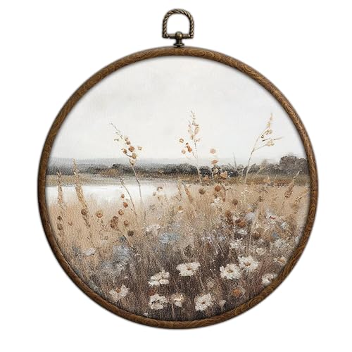 Vintage Cottage Core Decor, Floral Field Round Wall Art, Cottage Wall Decor - color: Vintage15
