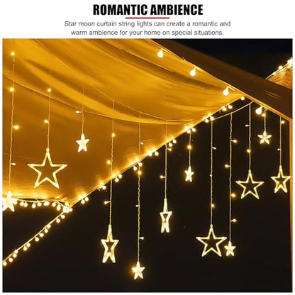 Star Moon Curtain String Lights,126 LED Ramadan Decorations Ramadan Curtain String Lights, 2 Lighting Modes, Waterproof Fairy Lights, Starry Lights for Christmas, Wedding, Party, Home, Patio Lawn