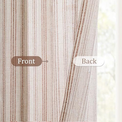 MYSKY HOME Taupe Striped Linen Curtains for Living Room 96 Inches 2 Panels - color: B-taupe, size: 52"W x 96"L (Pack of 2)
