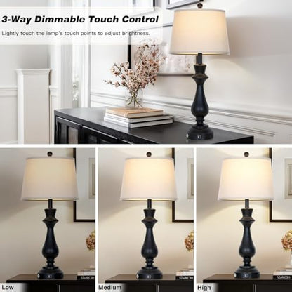 Cinkeda Touch Lamps for Night Stands Set of 2-29.5" Tall Bedside Lamp with USB C+A, 3 Way Dimmable Bedroom Lamps, Black Metal Table Lamps for Living Room - color: Black
