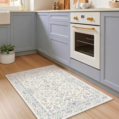 2x3 Kitchen Rugs Floral Small Washable Entryway Rug, Light Blue - color: Blue, size: 2' x 3' (Rectangular)