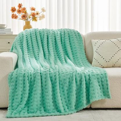 NEWCOSPLAY 3D Waffle Checkered Flannel Twin Blanket, Aqua, 60"x80" - color: Aqua, size: Twin(60"x80")