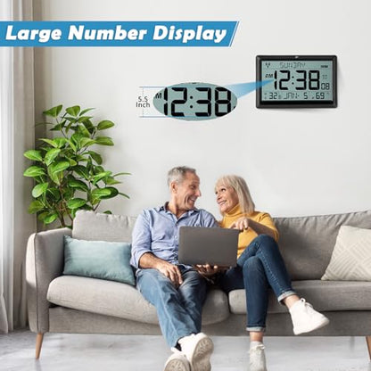SZELAM Atomic Clock,10.5"Large Display Digital Wall Clock Battery Operated,Digital Calendar Auto Setting Desk Clocks with Indoor Temperature,Humidity,Date,Day,Auto DST for Elderly Bedroom-No backlight - color: 10.5" Atomic