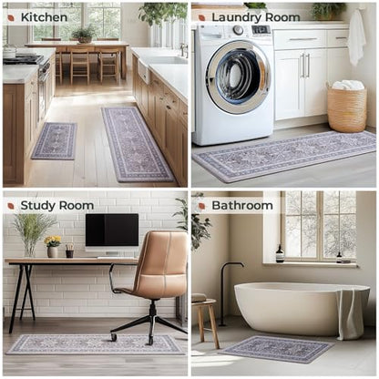 FRESHMINT Medallion Kitchen Mat Set 2 Piece, 17x30''+17x47'', Misty Gray - color: Misty Gray