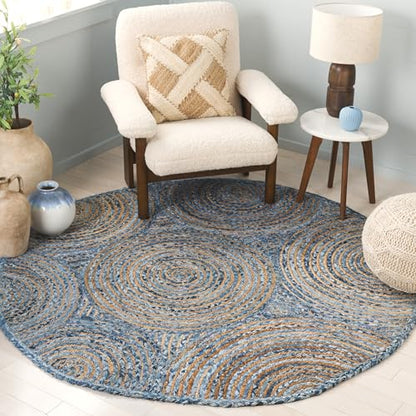 SAFAVIEH Cape Cod Collection Accent Rug - 4' Round, Blue & Natural, Handmade Jute, Ideal for Living Room, Foyer, Bedroom (CAP203M-4R) - color: Blue/Natural, size: 4' (Round)