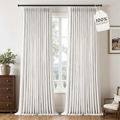Topfinel 96 Inch Pinch Pleated Blackout Curtains for Bedroom 2 Panels - color: Natural, size: 40"W x 96"L (Pack of 2)