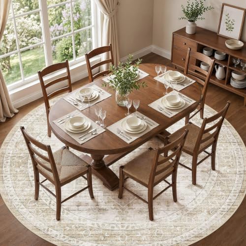 10ft Round Rugs for Living Room: Washable Neutral Beige Area Rug - color: Beige, size: 10' (Round)