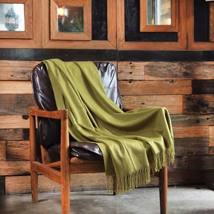 CUDDLE DREAMS Premium Cashmere Throw Blanket with Fringe (Bamboo Green) - color: Bamboo Green