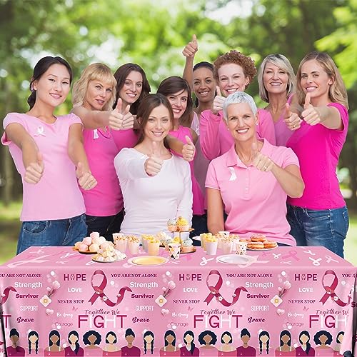Breast Cancer Table Cloth,3 Pcs Pink Ribbon Awareness Plastic Tablecloths Hope Courage Brave Table Cover for Women Girls Breast Cancer Party Supplies - color: Breast Cancer