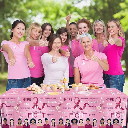 Breast Cancer Table Cloth,3 Pcs Pink Ribbon Awareness Plastic Tablecloths Hope Courage Brave Table Cover for Women Girls Breast Cancer Party Supplies - color: Breast Cancer