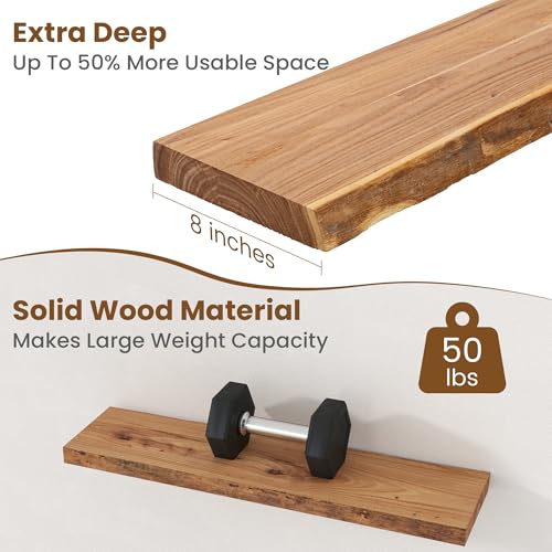 Floating Shelves for Wall, Solid Elm Wood Shelves, 30in Set of 2, Natural - color: Natural, size: Live Edge, 30inch, 2Packs