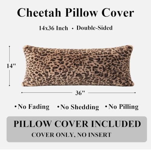 Cheetah Body Pillow Cover 14x36, Faux Fur Fluffy Leopard Long Pillowcase Soft Shaggy Plush Fuzzy Cheetah Print Body Pillow Cover with Zipper for Bed Sofa Couch, Cozy Side Sleeper Pillow Cover - size: 36" x 14" (Pack of 1)
