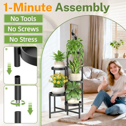 iDavosic.ly Plant Stand Indoor with Grow Lights, 5 Tier Metal Shelf, Black - color: Black with Lights, size: 5 Tiers