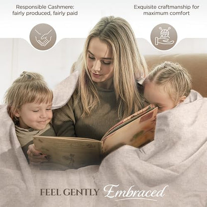 Cashmere Blanket – Hand Woven 100% Cashmere Wool Throw Blanket, 135 x 270 cm – Plain Cozy, and Soft Blanket for Bed, Sofa, or Couch - Made in Nepal - color: White Grey