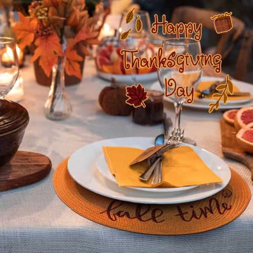 FunWheat Round Placemats Set of 6 Table Mats for Thanksgiving Tables Washable Non-Slip Place mats 15 Inch for Fall(Orange Fall,6pcs) - color: Fall Time, size: Set of 6