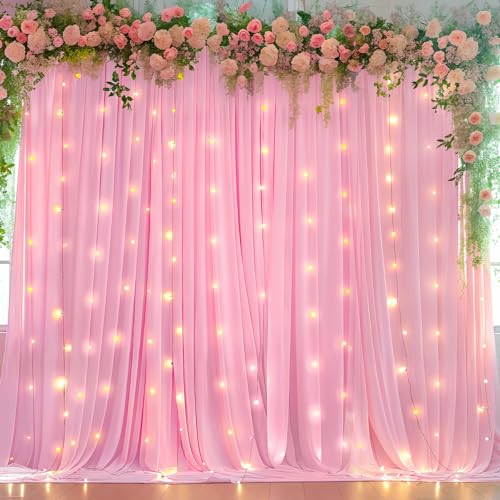10 x 10 Baby Pink Backdrop Curtains with Lights String for Party - color: Baby Pink, size: W5' x H10'(2 panels)