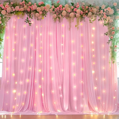 10 x 10 Baby Pink Backdrop Curtains with Lights String for Party - color: Baby Pink, size: W5' x H10'(2 panels)