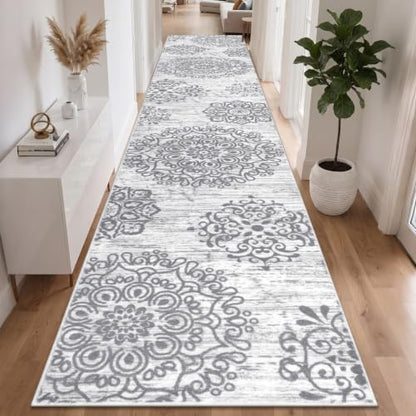 HEBE Hallway Runner Rug 3'x18', Washable Non Slip Kitchen Rug Runner - color: Grey, size: 3' x 18' (Rectangular)