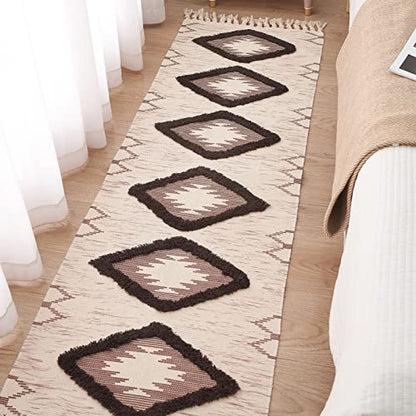Boho Runner Rug 2'x6', Washable Hallway Rug Runner Non Slip Rubber Backed, Kitchen Farmhouse Area Rug Floor Mat with Tassels, Tufted Woven Cotton Entryway Carpet, Brown - color: Brown, size: 2' x 6' (Runner)