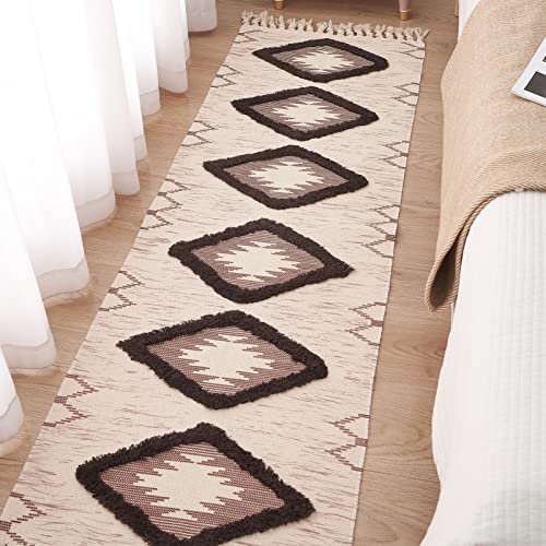 Boho Runner Rug 2'x6', Washable Hallway Rug Runner Non Slip Rubber Backed, Kitchen Farmhouse Area Rug Floor Mat with Tassels, Tufted Woven Cotton Entryway Carpet, Brown - color: Brown, size: 2' x 6' (Runner)