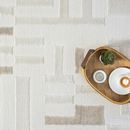 Abani Beige Area Rug - 4' x 6' - Living Room & Bedroom - Geometric Maze Design - Indoor Use - Easy to Clean, Stain Resistant, Non-Shedding - Neutral Collection. - size: 4' x 6' (Rectangular)