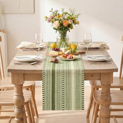 Artoid Mode Army Green Farmhouse Stripe Braided Table Runner 12x72 Inch - color: Army Green, size: 12" x 72", Table Runner