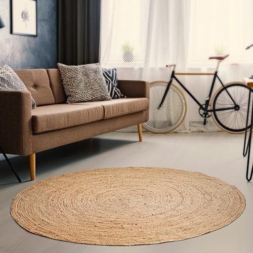 Hausattire Jute Braided Woven Area Rug 5 Feet Round - Natural - color: Natural, size: 5' (Round)